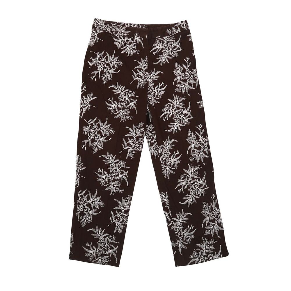 Vintage 90s Jones New York Brown and White Floral Embroidered Crop Pants 6